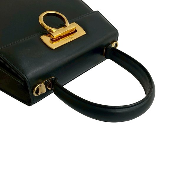 Salvatore Ferragamo Gancini hardware leather handbag tote bag in dark navy, - Picture 4 of 10